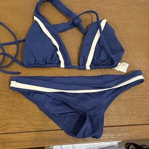 l*space Blue Triangle Bikini with White Stripe Trim